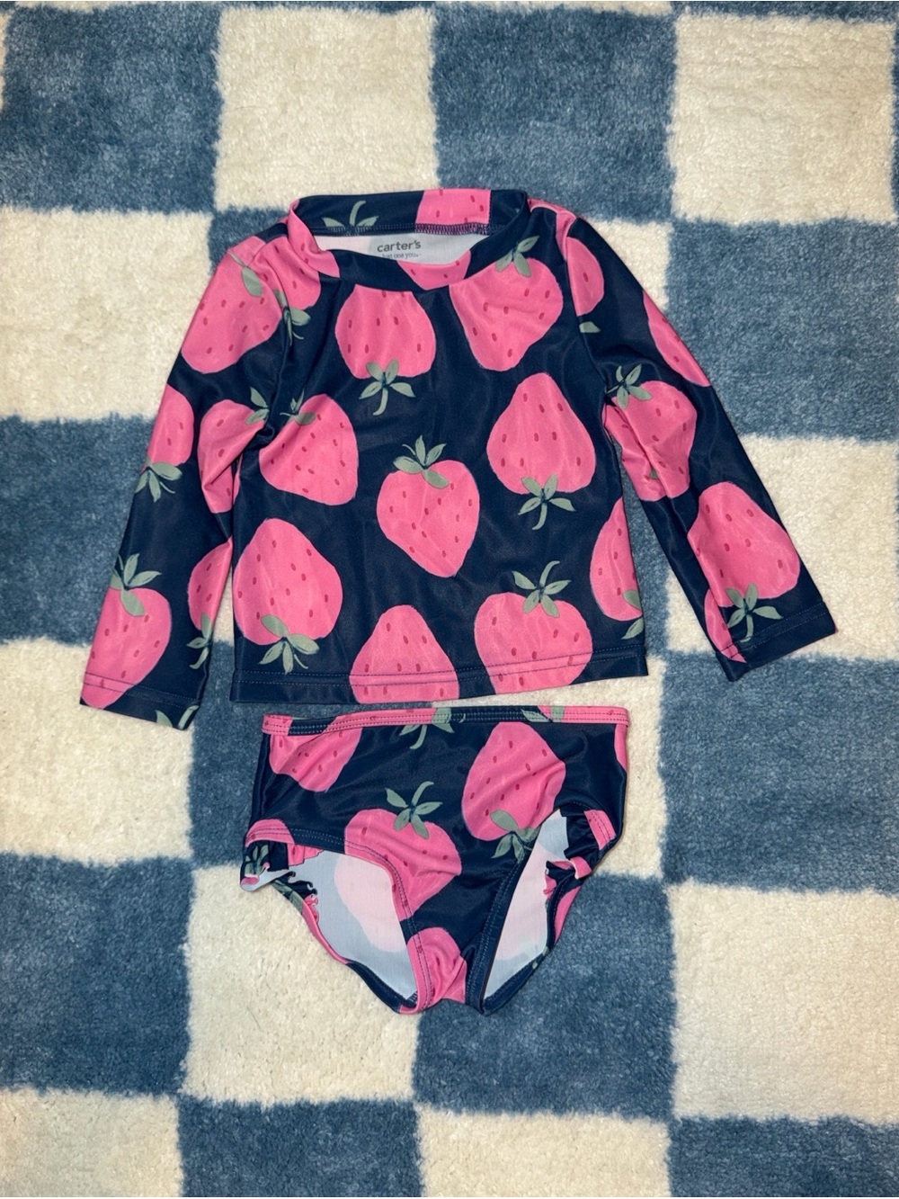 Carter's Navy & Pink Strawberry Print Rash Guard Swim Set